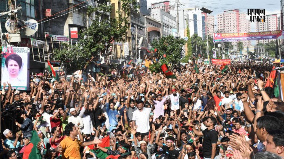আওয়ামী লীগ সরকারের পতনের পর গত ৭ আগস্ট নয়া পল্টনে বিএনপির এই সমাবেশে খালেদা জিয়ার ভিডিও ভাষণ প্রচার করা হয়। ফাইল ছবি
