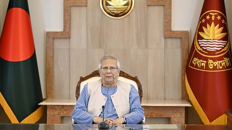 প্রধান উপদেষ্টা অধ্যাপক ড. মুহাম্মদ ইউনূস বৃহস্পতিবার জাতির উদ্দেশে ভাষণ দেন। ছবি : পিআইডি